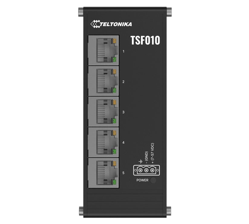 Teltonika TSF010 Flat Ethernet Switch, 3-Pin Power Input, Flat and Compact Design, Plug-and-Play, 7-57 VDC, PSU excluded - Image 1