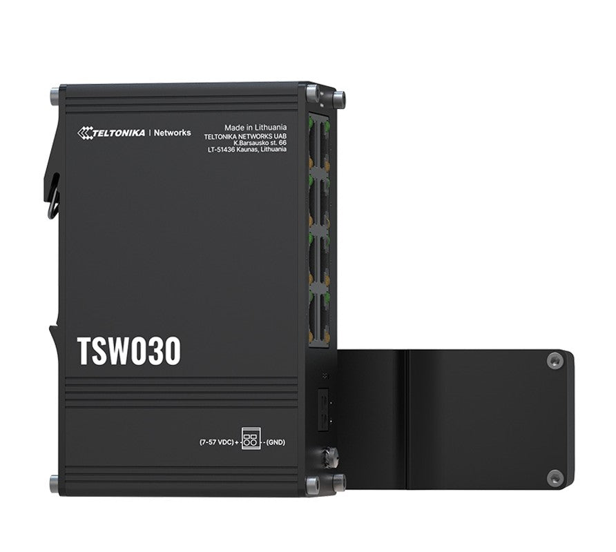 Teltonika TSW030 8-PORT ETHERNET SWITCH, 2-PIN Power Input, 10/100 Mbps, Integrated DIN Rail (Plug&Play Deployment), Supports auto MDI/MDIX crossover - Image 2