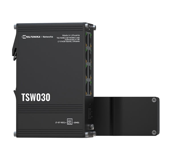 Teltonika TSW030 8-PORT ETHERNET SWITCH, 2-PIN Power Input, 10/100 Mbps, Integrated DIN Rail (Plug&Play Deployment), Supports auto MDI/MDIX crossover