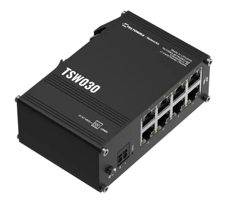 Teltonika TSW030 8-PORT ETHERNET SWITCH, 2-PIN Power Input, 10/100 Mbps, Integrated DIN Rail (Plug&Play Deployment), Supports auto MDI/MDIX crossover - Image 3