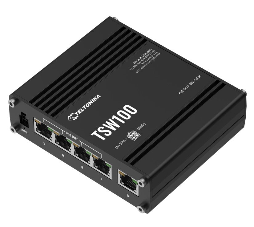 Teltonika TSW100 Industrial POE+ Ethernet Switch, 4 x PoE+ Ports, Power Up to 120W, 5 x Gigabit Ethernet with speeds up to 1000 Mbps, PSU included - Image 3