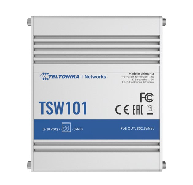 Teltonika TSW101 Automotive POE+ Switch, 4x PoE Ports, 5 x Gigabit Ethernet Ports with speeds of up to 1000 Mbps, PSU excluded - Image 1