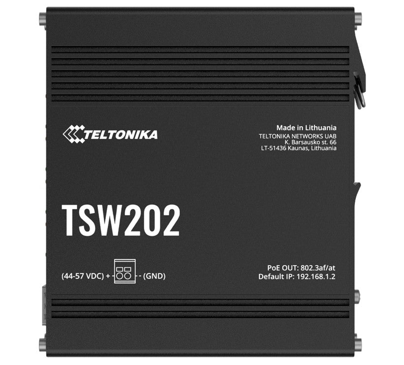 Teltonika TSW202 Managed PoE+ Ethernet Switch, Supports Profinet, 2 SFP Ports, 8 Gigabit Ethernet Ports Providing 30W of Power Each, PSU excluded - Image 1