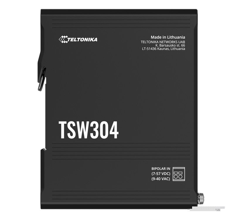 Teltonika TSW304 DIN Rail Ethernet Switch, 4x Gigabit Ethernet with speeds of up to 1000 Mbps, Wide Range of Voltages, PSU excluded - Image 1