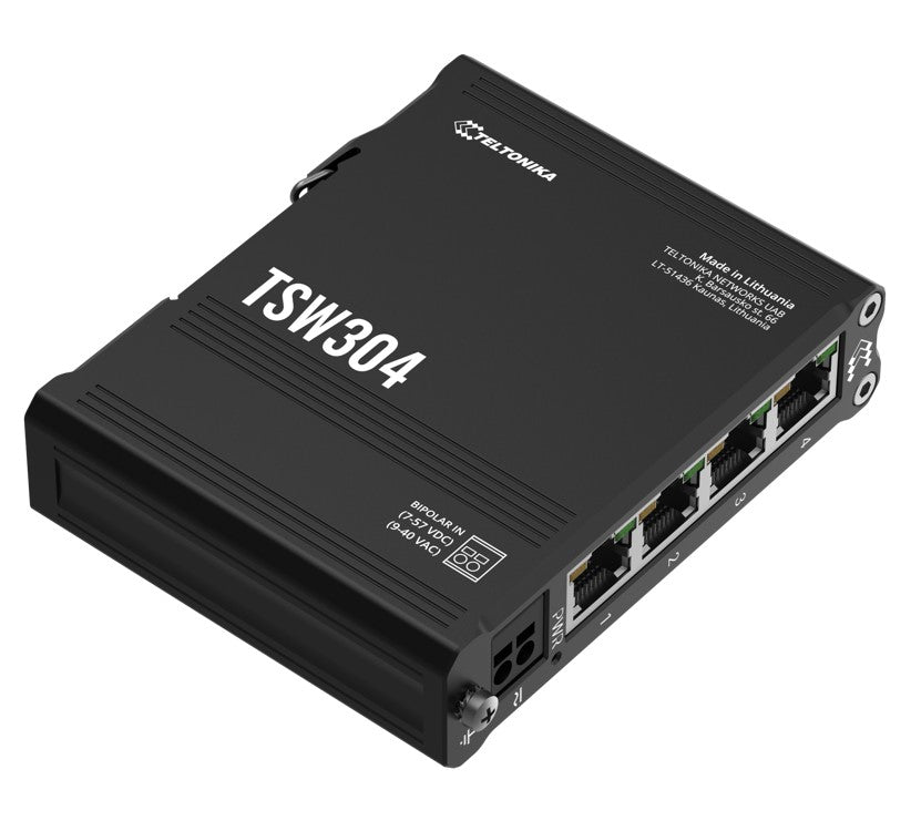 Teltonika TSW304 DIN Rail Ethernet Switch, 4x Gigabit Ethernet with speeds of up to 1000 Mbpsl, Wide Range of Voltages, PSU excluded - Image 3