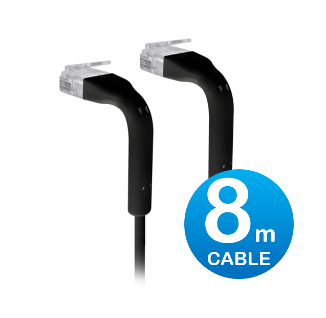UniFi Patch Cable 8m Black, Both End Bendable to 90 Degree, RJ45 Ethernet Cable, Cat6, Ultra-Thin 3mm Diameter U-Cable-Patch-8M-RJ45-BK - Image 1