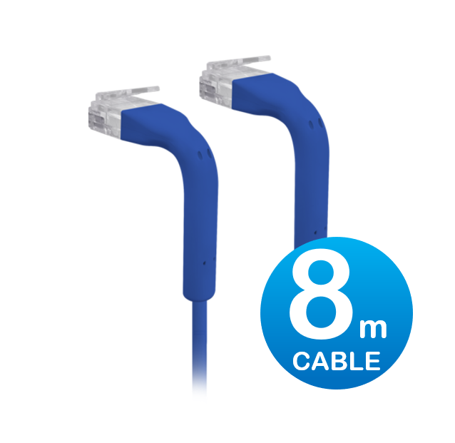 UniFi Patch Cable 8m Blue, Both End Bendable to 90 Degree, RJ45 Ethernet Cable, Cat6, Ultra-Thin 3mm Diameter U-Cable-Patch-8M-RJ45-BL - Image 1