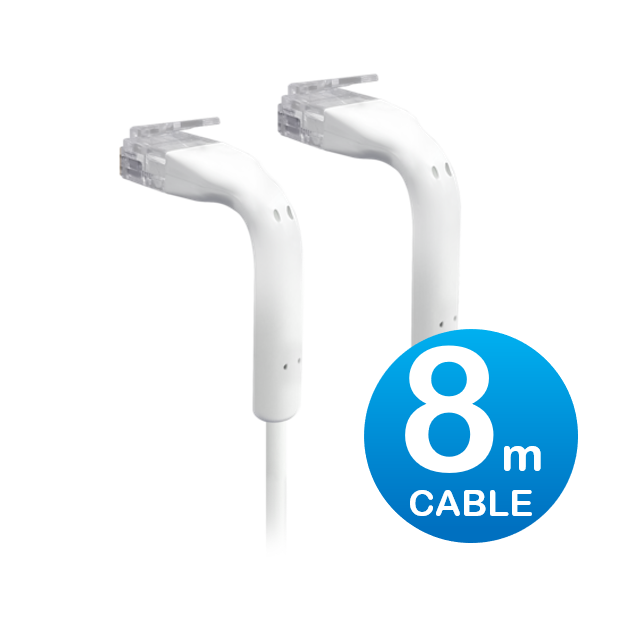UniFi Patch Cable 8m White, Both End Bendable to 90 Degree, RJ45 Ethernet Cable, Cat6, Ultra-Thin 3mm Diameter U-Cable-Patch-8M-RJ45 - Image 1