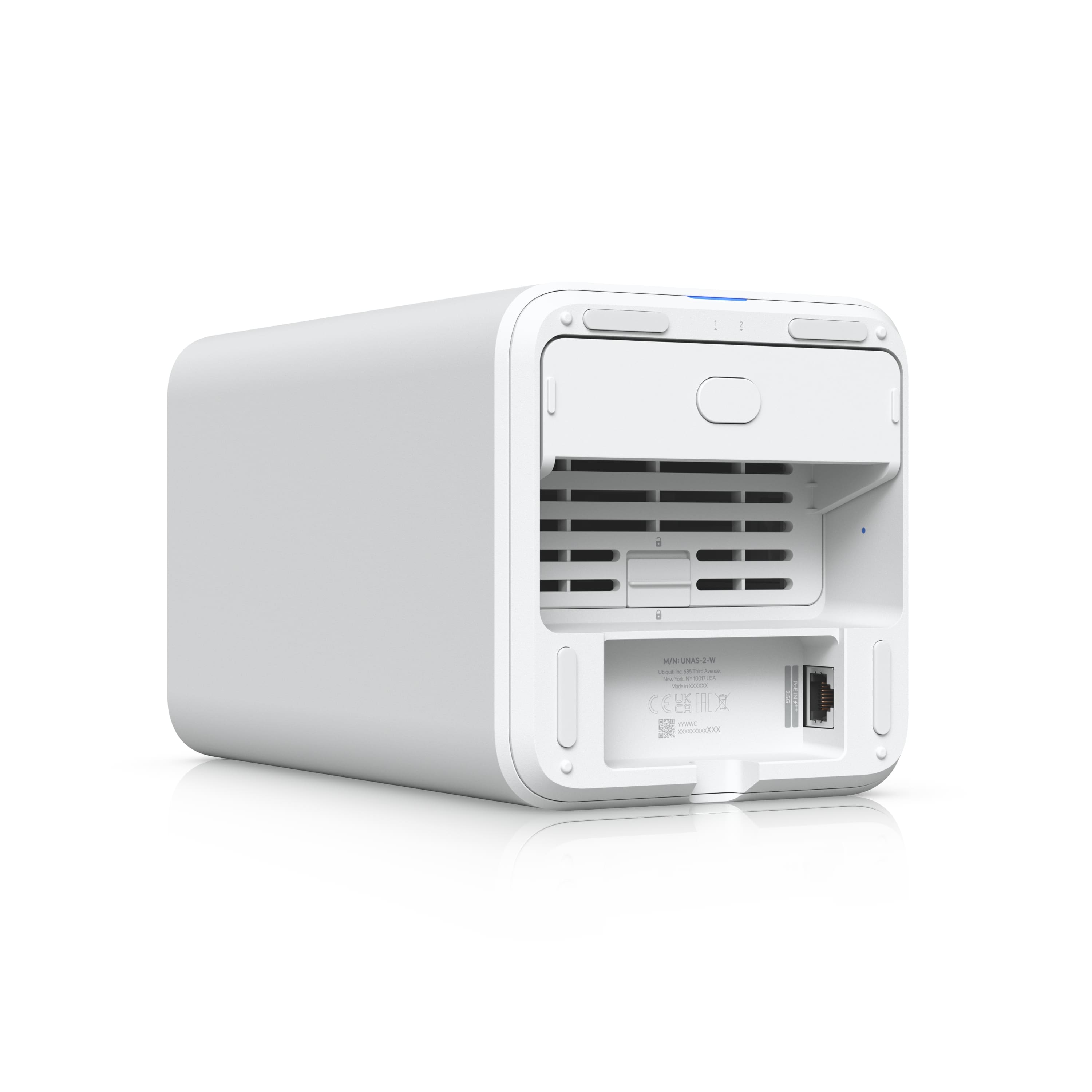 Ubiquiti UNAS 2, White, UniFi Network Attached Storage (2) 3.5" HDD Bays, 2.5 GbE Networking, USB-C Connectivity, Included PoE++ Adapter, Compact Foot - Image 3