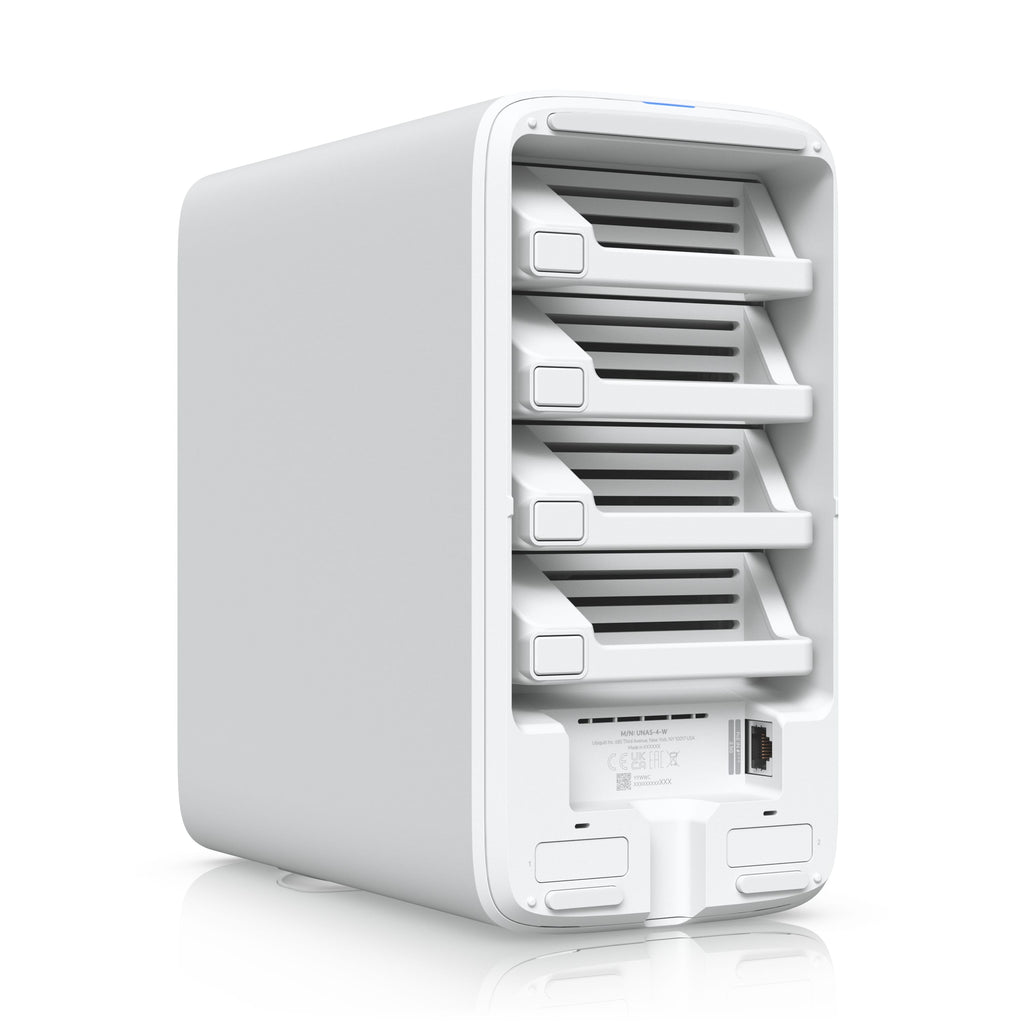 Ubiquiti UNAS 4, White, UniFi Network Storage (4)2.5/3.5" HDD Bays,(2)M.2 NVMe SSD Cach Slot,2.5 GbE, USB-C Connect, PoE+++ Adapter, Compact Footprint - Image 3