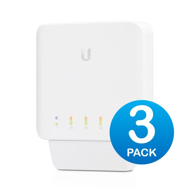 Ubiquiti USW Flex 3 Pack- Managed, Layer 2 Gigabit switch with auto-sensing 802.3af PoE support. 1x PoE In, 4x PoE Out, - Image 1