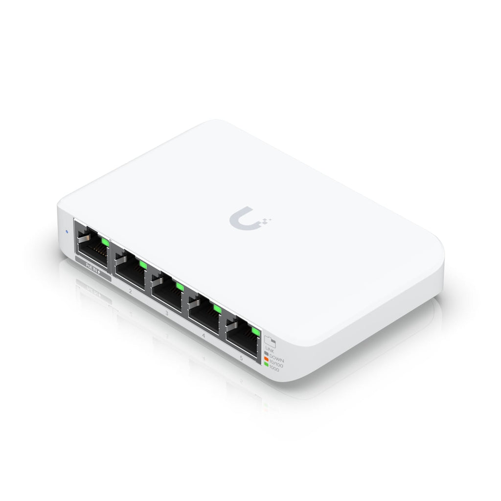 Ubiquiti USW Flex Mini, UniFi, Layer 2 Gigabit Switch, 5x GbE RJ45 Ports, Power Via PoE (802.3af) / USB Type-C 5V 1A, - Image 1