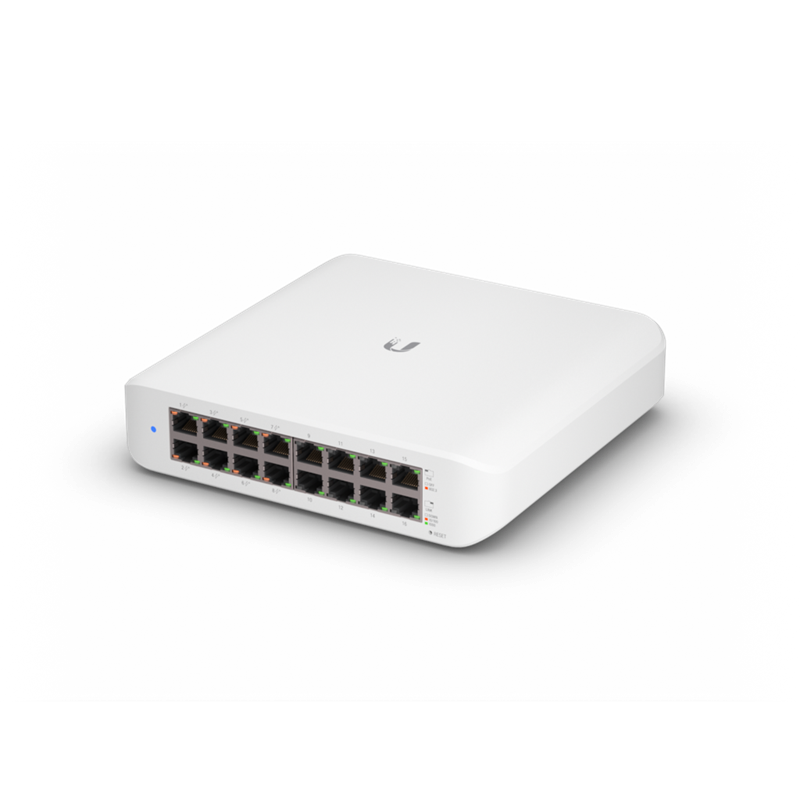 Ubiquiti UniFi Switch Lite 16 PoE, Layer 2, 16x GbE RJ45 Ports, 8x 802.3at PoE+ Ports, 45W PoE, Silent Operation, Wallmount Kit Include, - Image 1