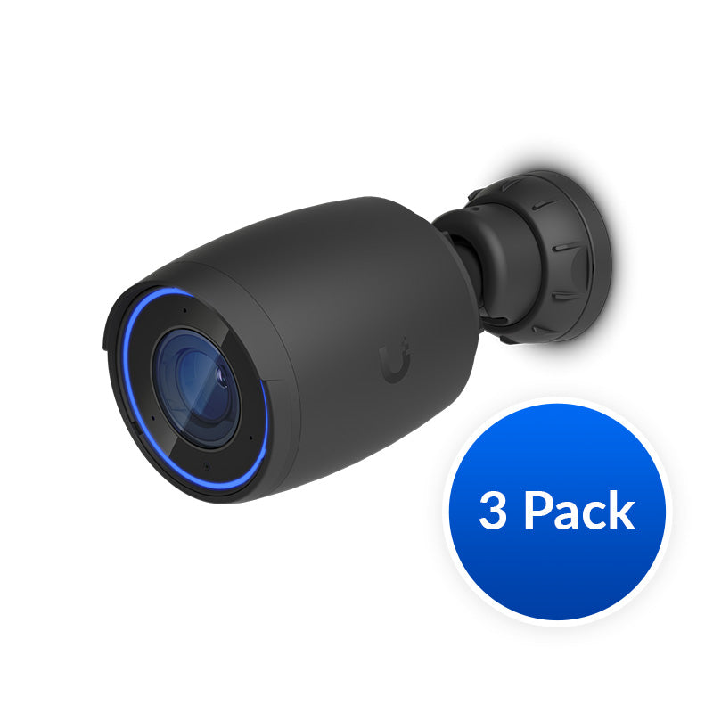 EOL- Ubiquiti AI Professional UniFi Protect Indoor/Outdoor 4K PoE Camera, 3Pack-OEM,  Black, Waterproof IP65, PoE+ Power, Max Power 11W, GbE RJ45 Port - Image 1