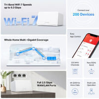 Mercusys Halo H47BE(2-pack) BE9300 Whole Home Mesh Wi-Fi 7 System, 9214 Mbps Tri-Band, Up to 550m² (WIFI7) - Image 3