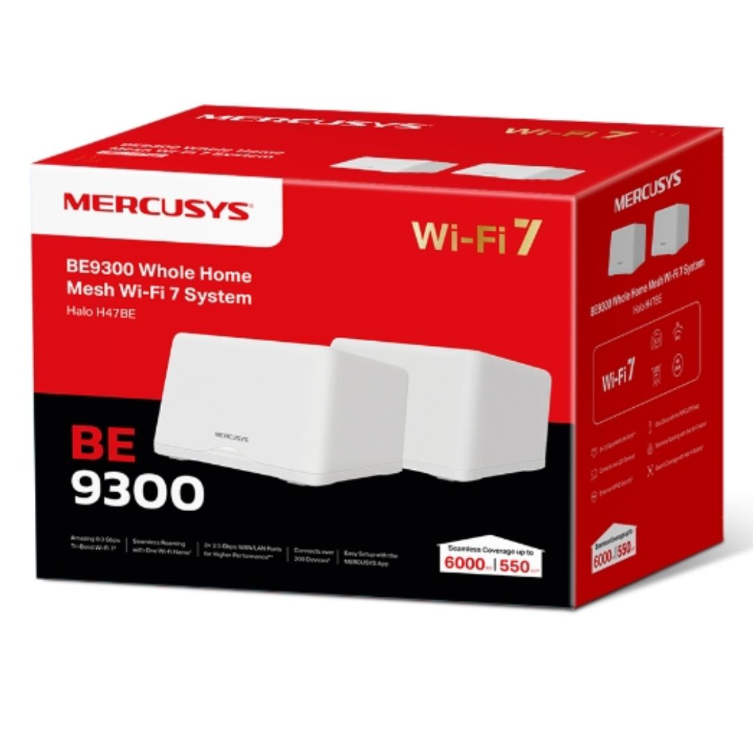 Mercusys Halo H47BE(2-pack) BE9300 Whole Home Mesh Wi-Fi 7 System, 9214 Mbps Tri-Band, Up to 550m² (WIFI7) - Image 1