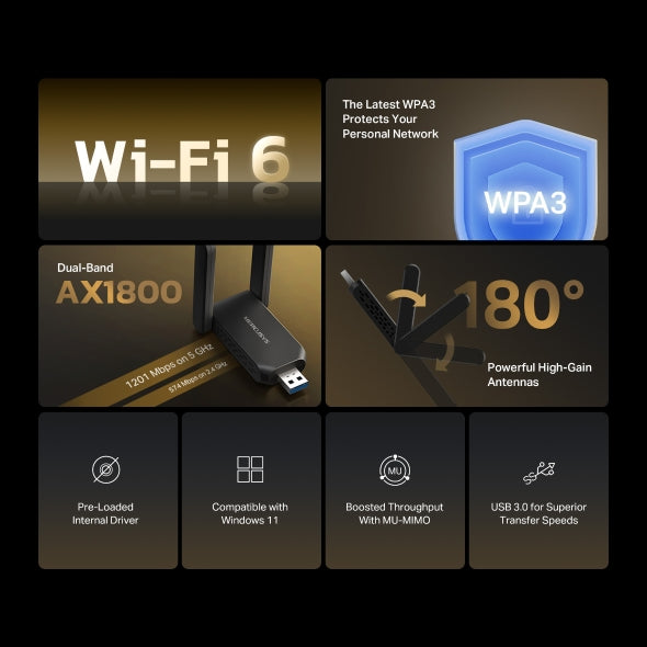 Mercusys AX1800 High-Gain Wireless Dual-Band USB Adapter (MA72XH) - Image 4