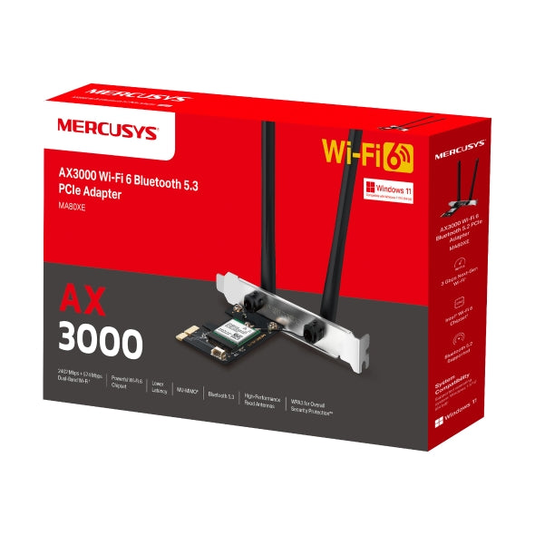 Mercusys MA80XE AX3000 Wi-Fi 6 Bluetooth 5.2 PCIe Adapter, 2402Mbps @5 GHz, 574Mbps @2.4GHz - Image 3