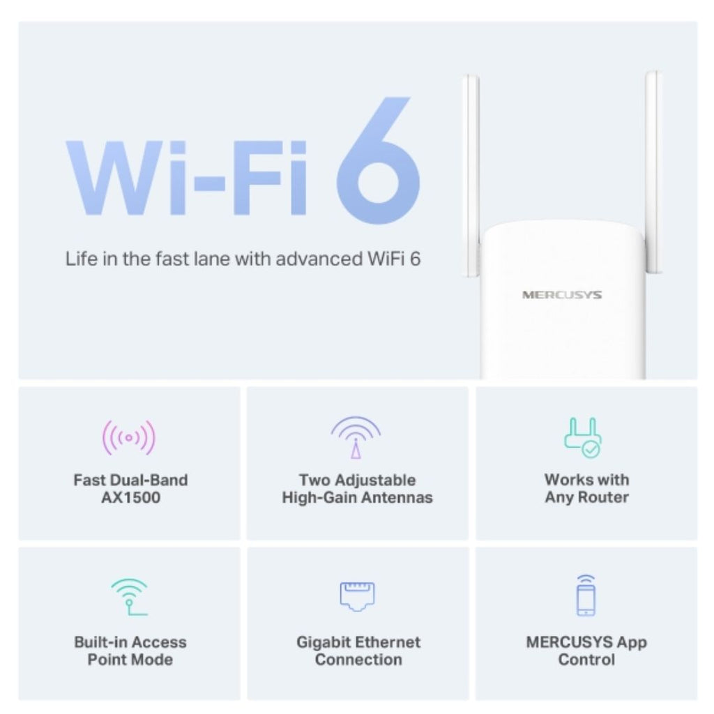 Mercusys ME60X AX1500 Wi-Fi 6 Range Extender, Dual Band Speeds up to 1500Mbps, 300Mbps@2.4 GHz, 1201Mbps@ 5 GHz - Image 3
