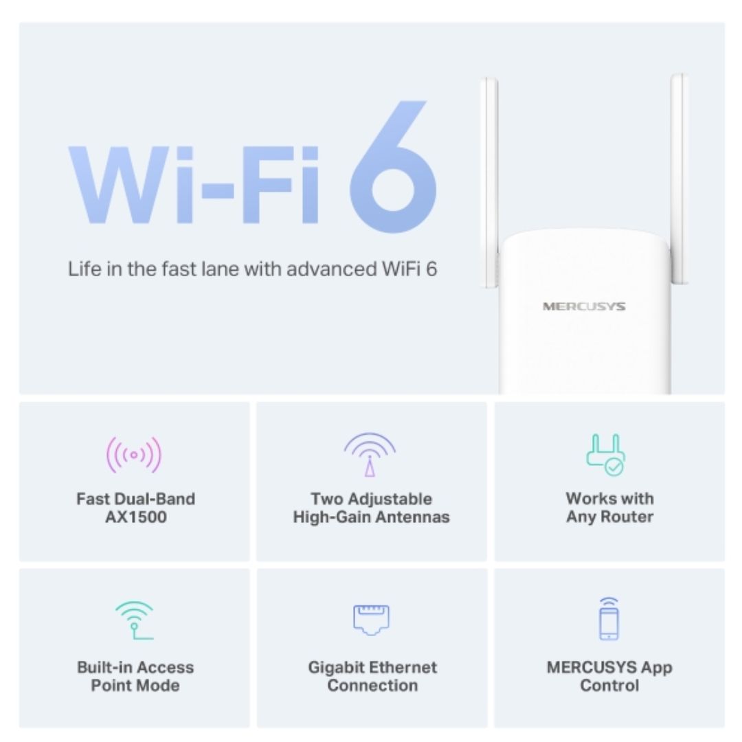 Mercusys ME60X AX1500 Wi-Fi 6 Range Extender, Dual Band Speeds up to 1500Mbps, 300Mbps@2.4 GHz, 1201Mbps@ 5 GHz - Image 3