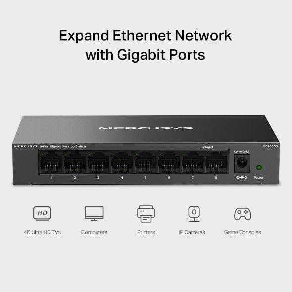 Mercusys MS108GS 8-Port Gigabit Desktop Switch, 8×10/100/1000 Mbps RJ45 port Supporting Auto-MDI/MDIX - Image 4