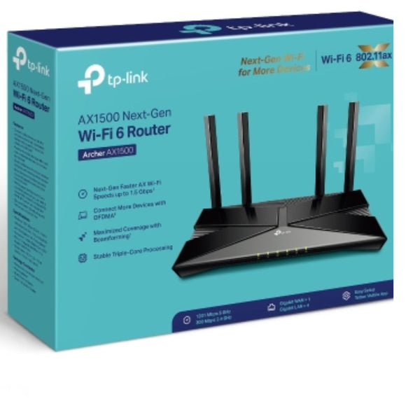 (CH)TP-Link Archer AX1500 AX1500 Wi-Fi 6 Router (802.11ax) Router 4x Gigabit Ports (WIFI6), 300 Mbps at 2.4 GHz + 1201 Mbps at 5 GHz