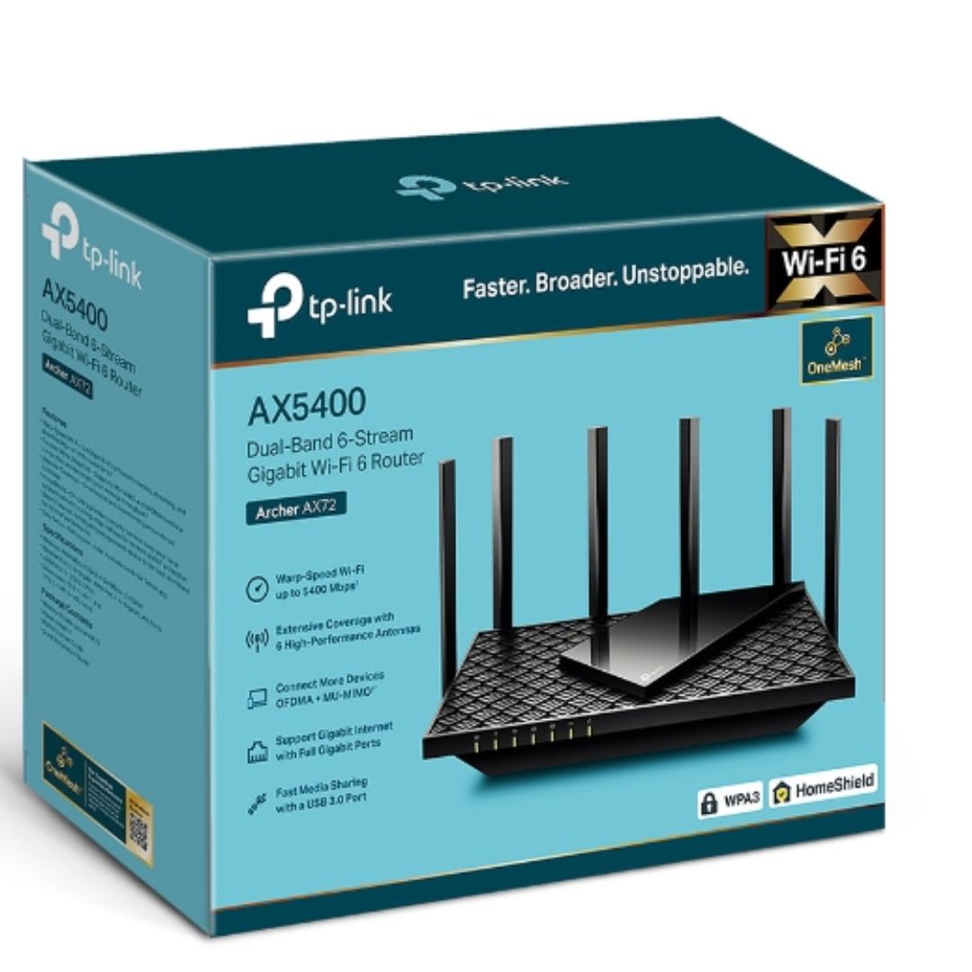 TP-Link Archer AX72 AX5400 Dual-Band Gigabit Wi-Fi 6 Router, MU-MIMO, OFDMA, 6x Antennas, Beamforming, 1x USB 3.0, Advanced Security and QoS - Image 1