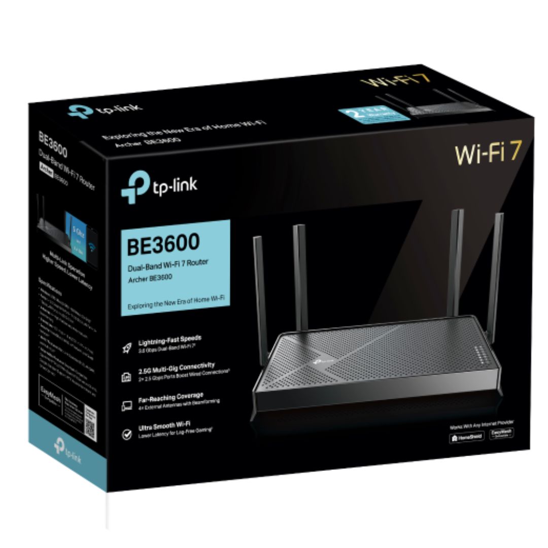 TP-Link Archer BE3600 BE3600 Dual-Band Wi-Fi 7 Router (WIFI7) 1148 Mbps at 2.4 GHz + 4804 Mbps at 5 GHz, 8× Antennas, 2.0 GHz Quad- Core CPU, 1*2.5Gbp - Image 4