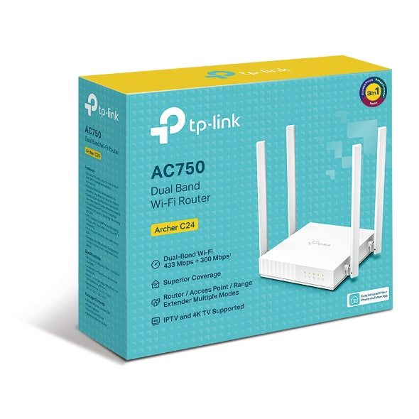 TP-Link Archer C24 AC750 Dual-Band Wi-Fi Router 2.4GHz 300Mbps 5GHz 433Mbps 4xLAN 1xWAN 4xAntennas, WPS, Router Access Point and Range Extender Modes - Image 5