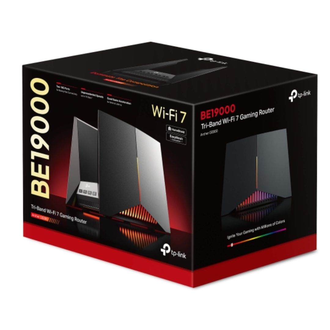 TP-Link Archer GE800 BE19000 Tri-Band Wi-Fi 7 Gaming Router (WIFI7) 1376 Mbps at 2.4 GHz + 5760 Mbps at 5 GHz + 11520 Mbps at 6 GHz, 8× Internal Anten - Image 1