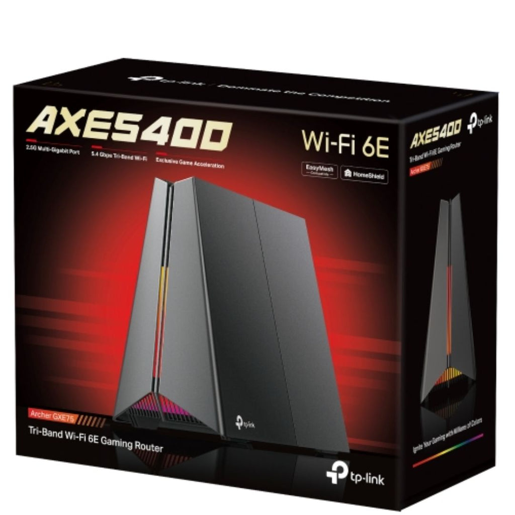 (E)TP-Link Archer GXE75 AXE5400 Tri-Band Wi-Fi 6E Gaming Router, 574 Mbps at 2.4 GHz + 2402 Mbps at 5 GHz + 2402 Mbps at 6 GHz - Image 1