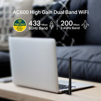 TP-Link Archer T2U Plus AC600 High Gain Wi-Fi Dual Band USB Adapter,433Mbps at 5GHz + 200Mbps at 2.4GHz, USB 2.0, 1 high gain antenna - Image 3