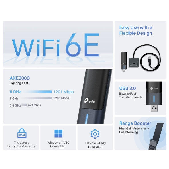 TP-Link Archer TXE50UH AXE3000 Wi-Fi 6E High Gain Wireless USB Adapter - Image 4