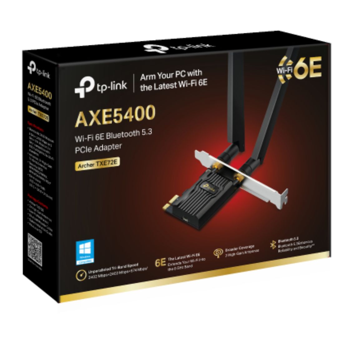 TP-Link Archer TXE72E AXE5400 Wi-Fi 6E Bluetooth 5.3 PCIe Adapter , 2402 Mbps at 6 GHz + 2402 Mbps at 5 GHz + 574 Mbps at 2.4 GHz - Image 1