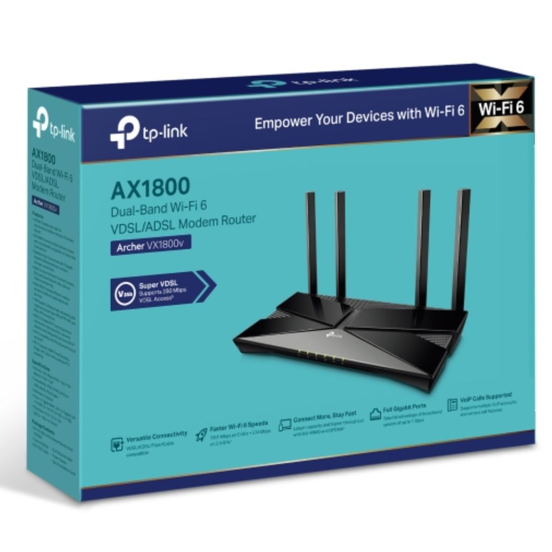 TP-Link Archer VX1800v AX1800 Dual-Band Wi-Fi 6 VDSL Modem Router With VoIP,  574 Mbps at 2.4 GHz + 1201 Mbps at 5 GHz - Image 1