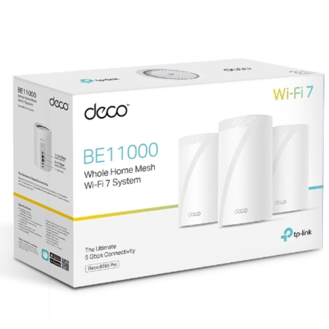 TP-Link Deco BE65 Pro(3-pack) BE11000 Whole Home Mesh WiFi 7 System, 688 Mbps at 2.4 GHz + 4320 Mbps at 5 GHz + 5760 Mbps at 6 GHz - Image 1