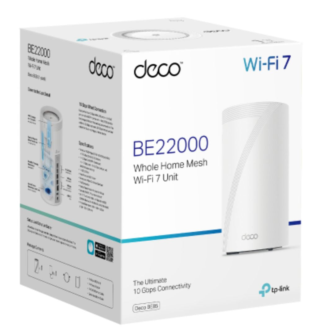 TP-Link Deco BE85(1-pack) BE22000 Tri-Band Whole Home Mesh Wi-Fi 7 System (WIFI7), 1376 Mbps at 2.4 GHz + 8640 Mbps at 5 GHz + 11520 Mbps at 6 GHz - Image 1