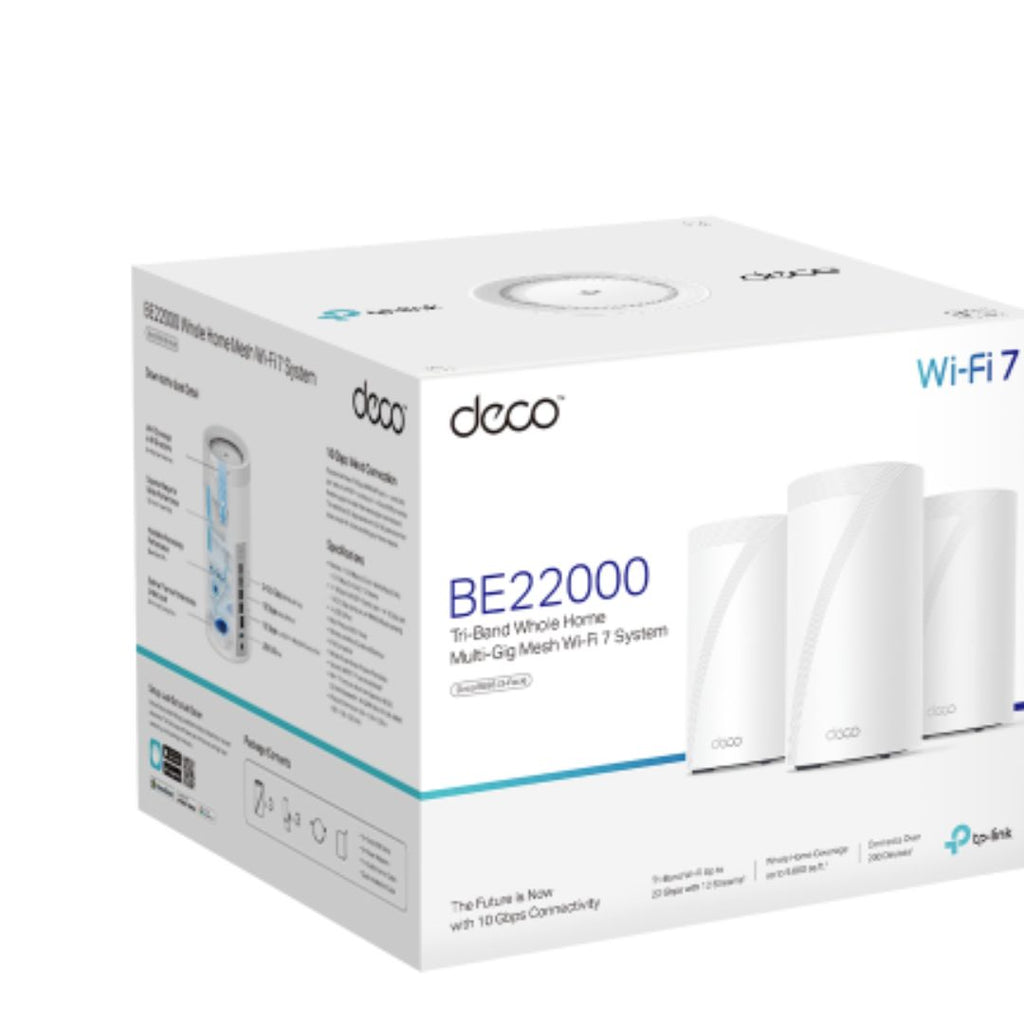 TP-Link Deco BE85(3-pack) BE22000 Tri-Band Whole Home Mesh Wi-Fi 7 System (WIFI7) 1376 Mbps at 2.4 GHz + 8640 Mbps at 5 GHz + 11520 Mbps at 6 GHz - Image 1