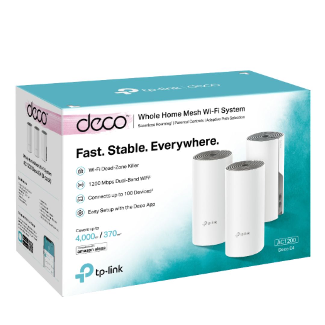 TP-Link Deco E4(3-pack) AC1200 Whole Home Mesh Wi-Fi (3-Pack), Dual-Band, Up to 1167 Mbps, Wireless, Seamless AI Roaming, Gaming & Streaming, Sma - Image 1