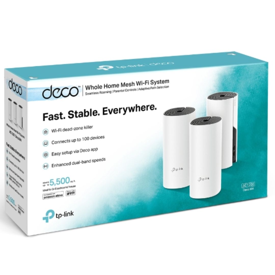 TP-Link Deco M4 (3-pack)  AC1200 Whole Home Mesh Wi-Fi (3-Pack), Up to 1167 Mbps, Parental Controls, Seamless AI Roaming, Gaming & Streaming, Smart Ho - Image 1