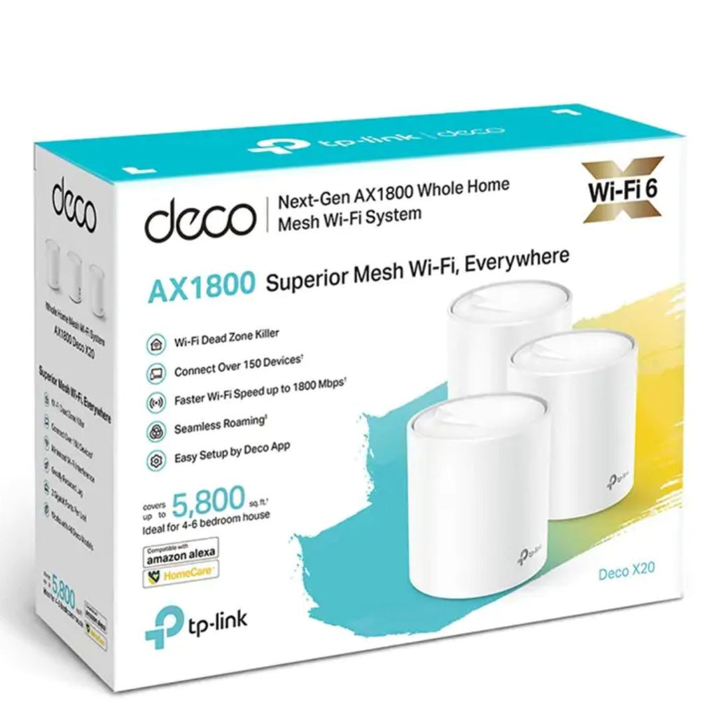 TP-Link Deco X20(3-pack) AX1800 Whole Home Mesh Wi-Fi System, Up To 530 sqm Coverage, WIFI6,1201Mbps @ 5Ghz, 574Mbps @ 2.4 GHz OFDMA, MU-MIMO (WIFI6) - Image 1