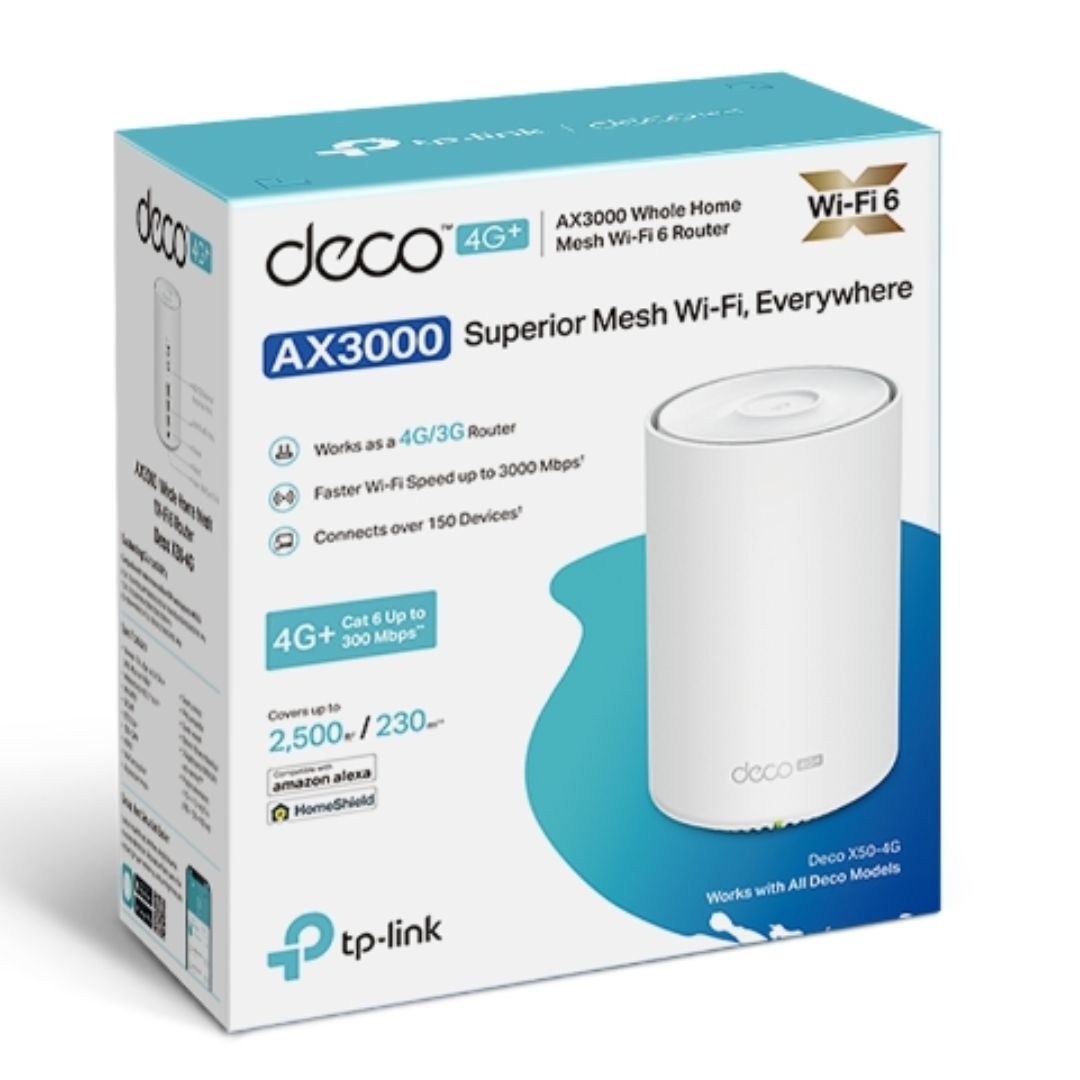 (E)TP-Link Deco X50-4G(1-pack) AX3000 4G+ Whole Home Wi-Fi 6 Mesh, Wireless, SIM Card, 3G/4G Failover, Seamless Roaming, HomeShield Security, Remote - Image 4