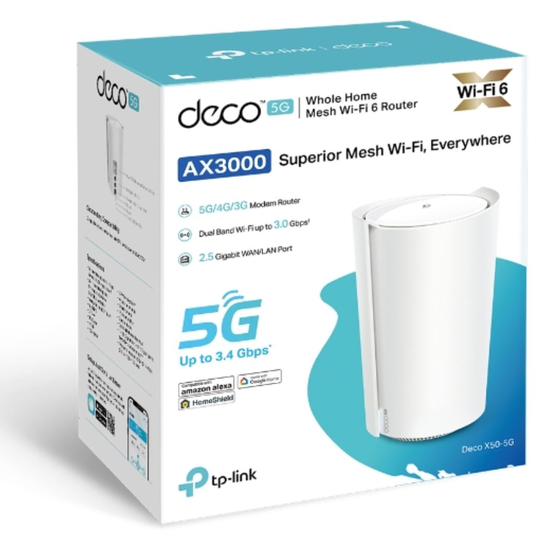 TP-Link Deco X50-5G(1-pack) 5G AX3000 Whole Home Mesh WiFi 6 Gateway, 574 Mbps at 2.4 GHz + 2402 Mbps at 5 GHz, 5G 3.4Gbps/900Mbps, 4G+ Cat19 1.6Gbps/ - Image 1