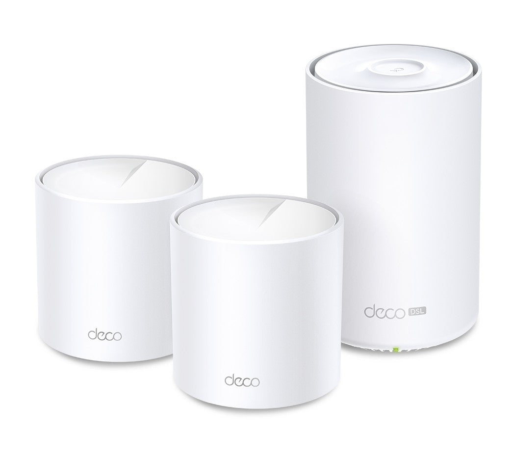 (E)TP-Link Deco X50-DSL(3-pack) AX3000 VDSL Whole Home Mesh WiFi 6 Router, 574 Mbps at 2.4 GHz + 2402 Mbps at 5 GHz, VDSL Profile 35b 350/60 Mbps - Image 1