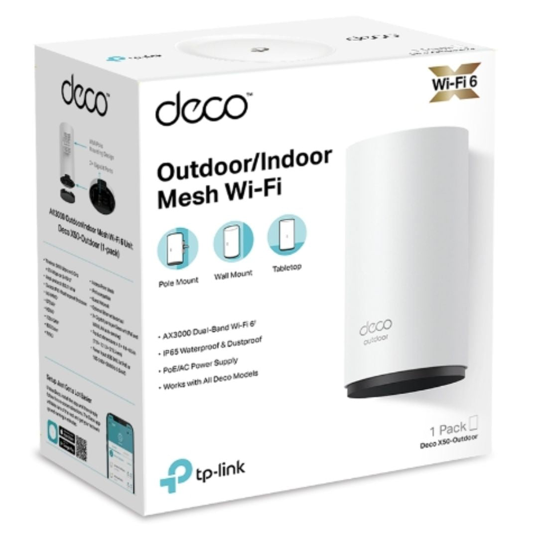 TP-Link Deco X50-Outdoor(1-pack) AX3000 Outdoor / Indoor Whole Home Mesh WiFi 6 Unit, 574 Mbps at 2.4 GHz + 2402 Mbps at 5 GHz - Image 1
