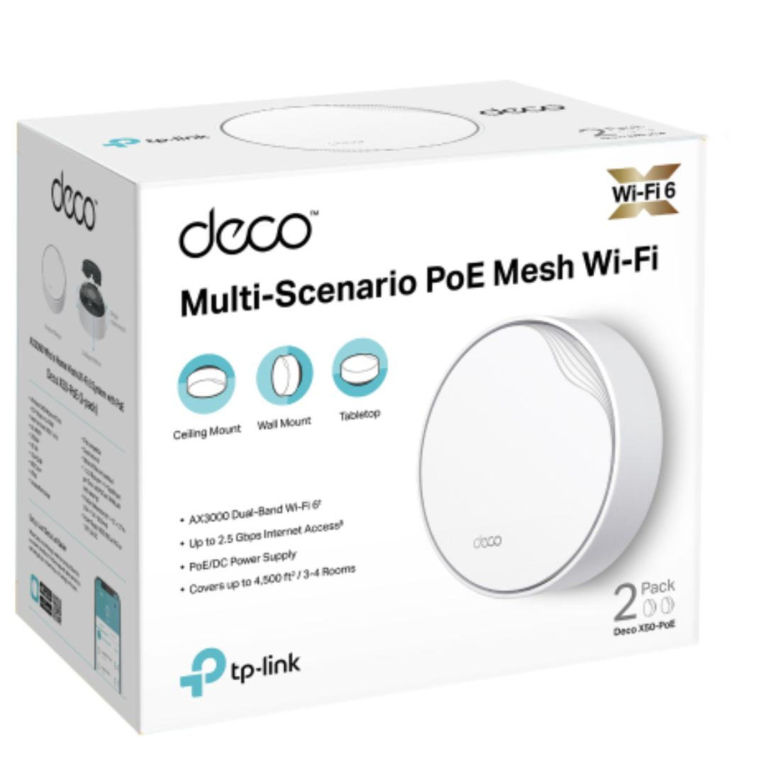 TP-Link Deco X50-PoE(2-pack) AX3000 Whole Home Mesh WiFi 6 System with PoE,  574 Mbps at 2.4 GHz + 2402 Mbps at 5 GHz - Image 1