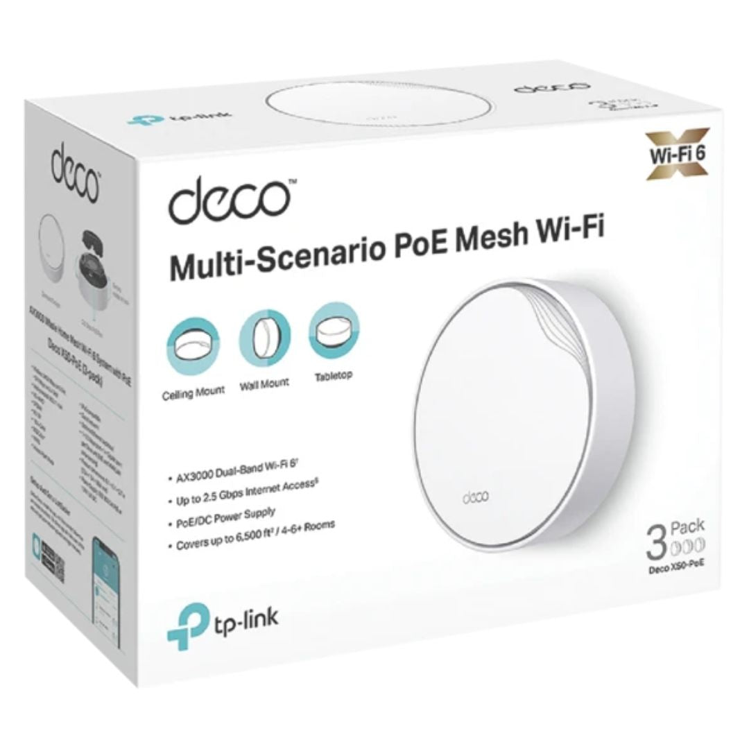 TP-Link Deco X50-PoE(3-pack) AX3000 Whole Home Mesh WiFi 6 System with PoE,  574 Mbps at 2.4 GHz + 2402 Mbps at 5 GHz - Image 2