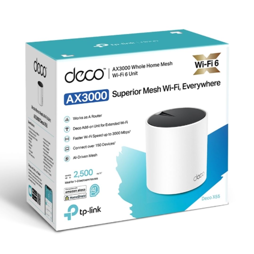 TP-Link Deco X55(1-pack) AX3000 Whole Home Mesh WiFi 6 Router, Dual-Band with Smart Antennas, MU-MIMO, HomeShield Security - Image 1