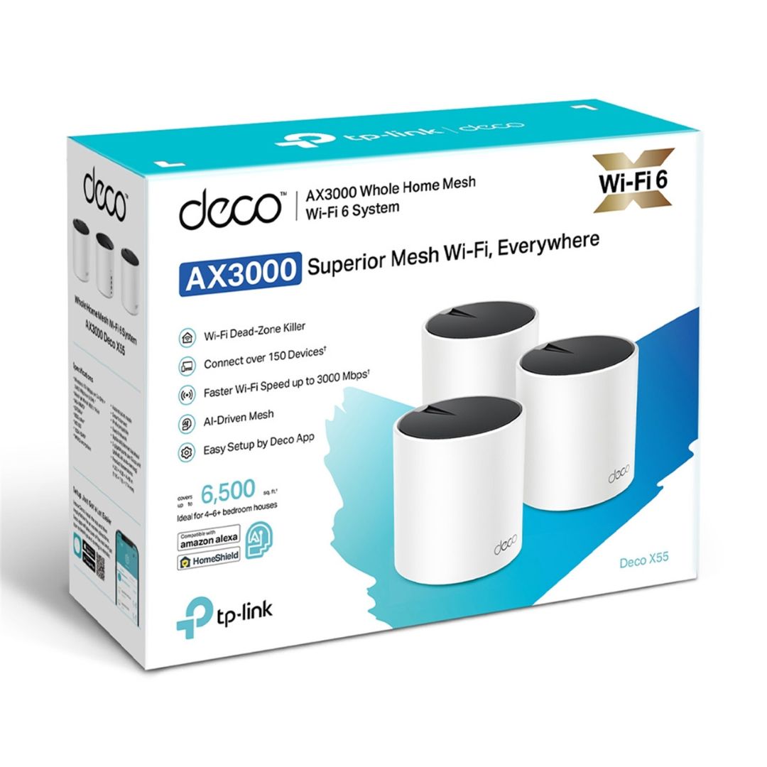 TP-Link Deco X55(3-pack) AX3000 Whole Home Mesh WiFi 6 Router, Dual-Band with Smart Antennas, MU-MIMO, HomeShield Security - Image 5