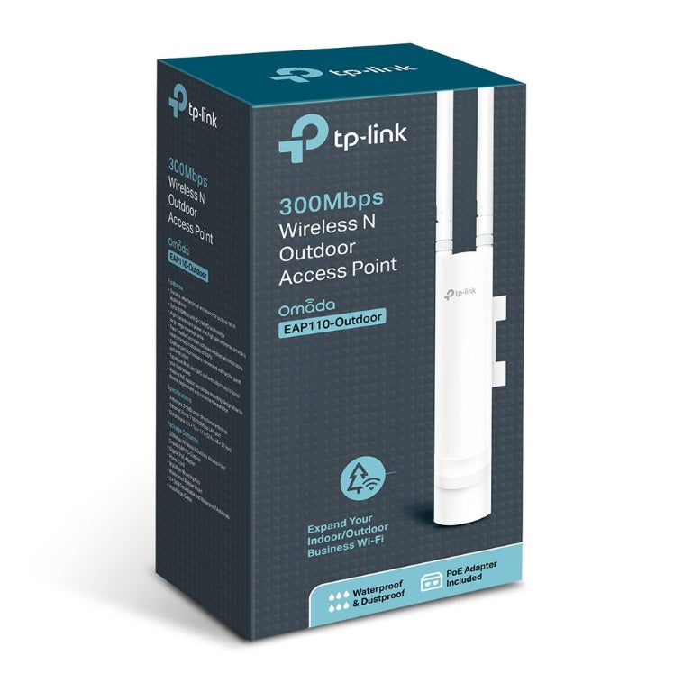 TP-Link EAP110 Outdoor Omada 300Mbps Wireless N Outdoor Access Point 1xRJ45 Passive PoE 2*5dBi External Omni waterproof Antenna Pole/Wall Mount - Image 2